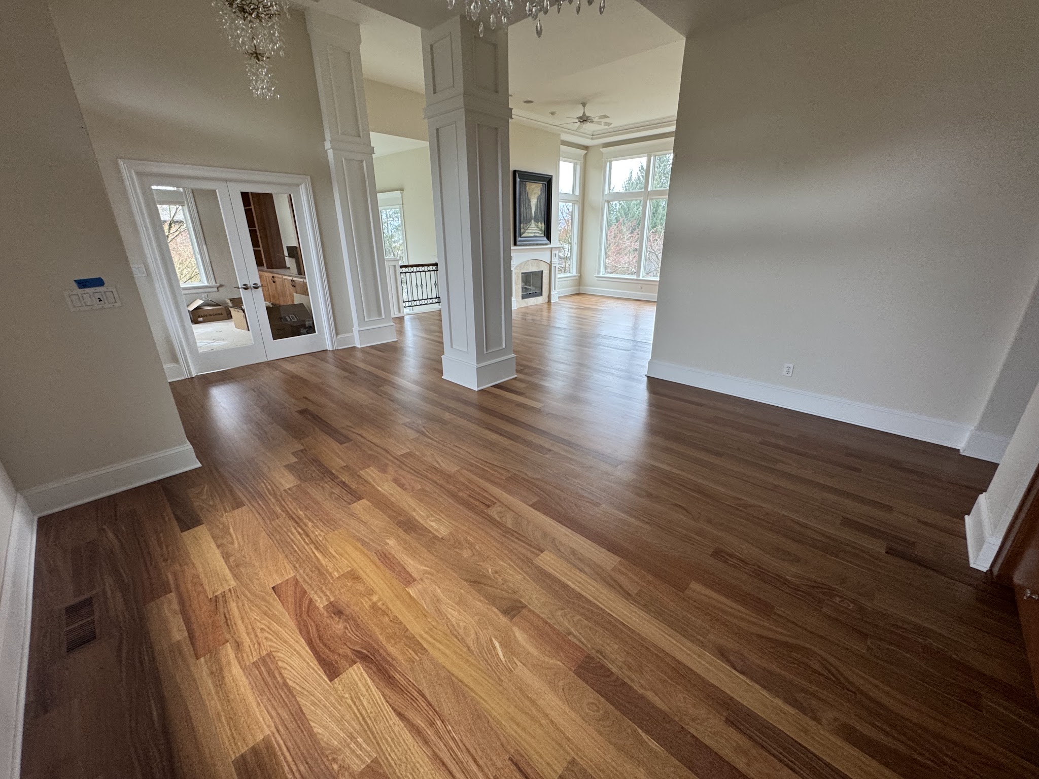 Great room with newly finished exotic hardwood flooring