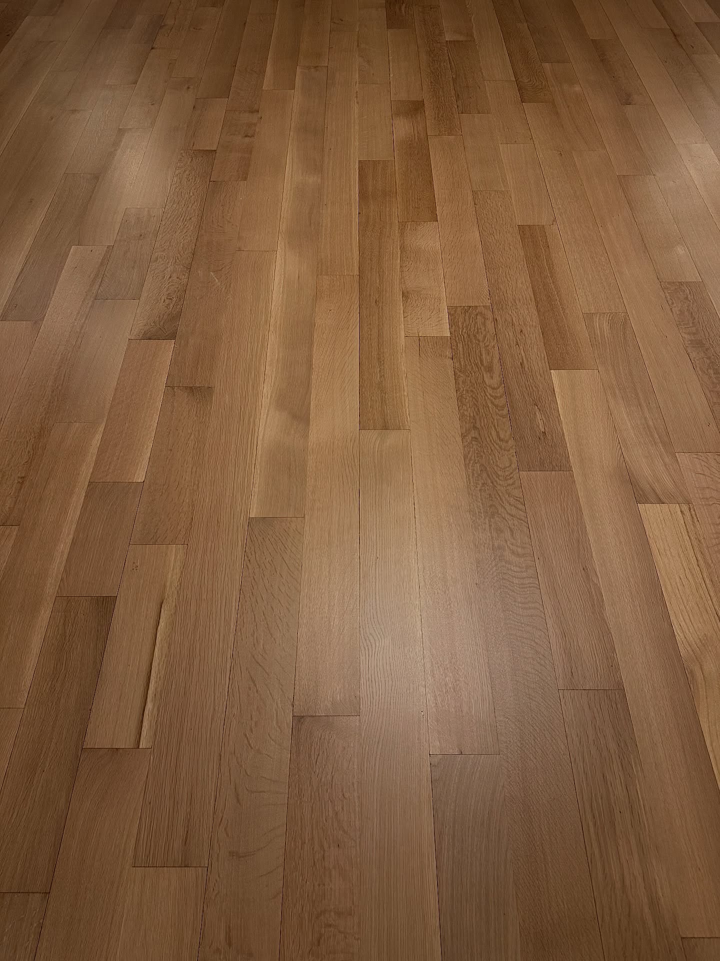Close detail of finished oak plank grain and sheen